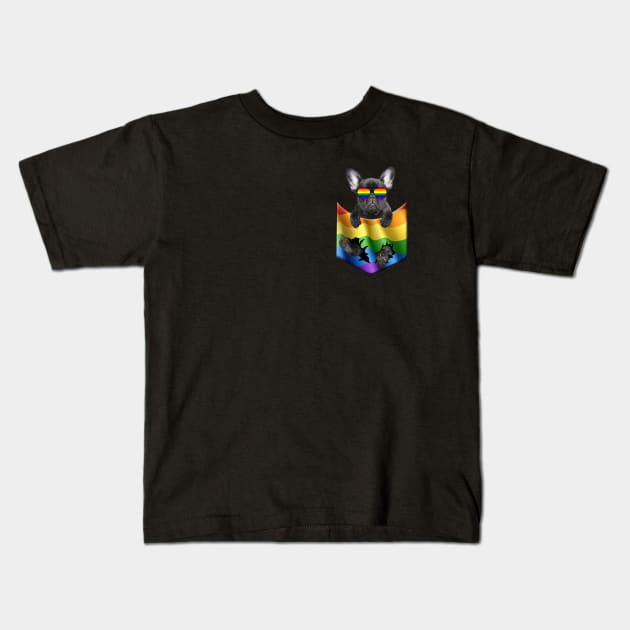 French Bulldog In Pocket LGBT Pride Flag For Dog Lovers Kids T-Shirt by Terryeare